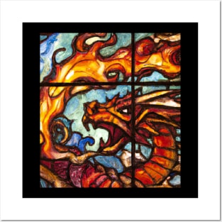 Red Dragon Breathing Fire Stained Glass Posters and Art